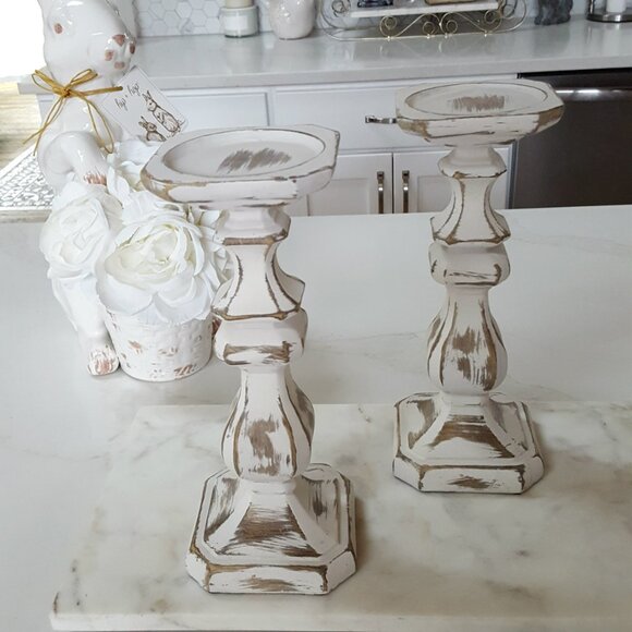 NEW! DISTRESSED Boho FARMHOUSE Candle HOLDERS - Picture 2 of 4